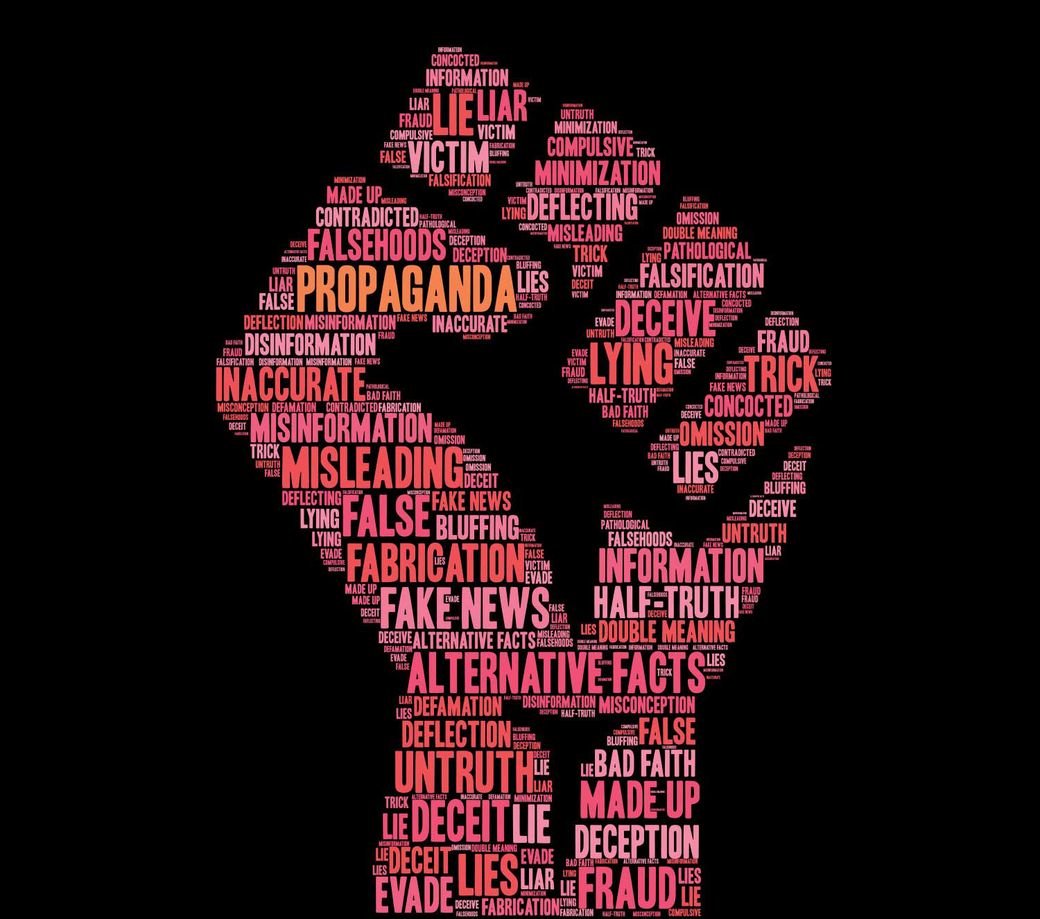 Graphic of a fist raised, made up of communication words