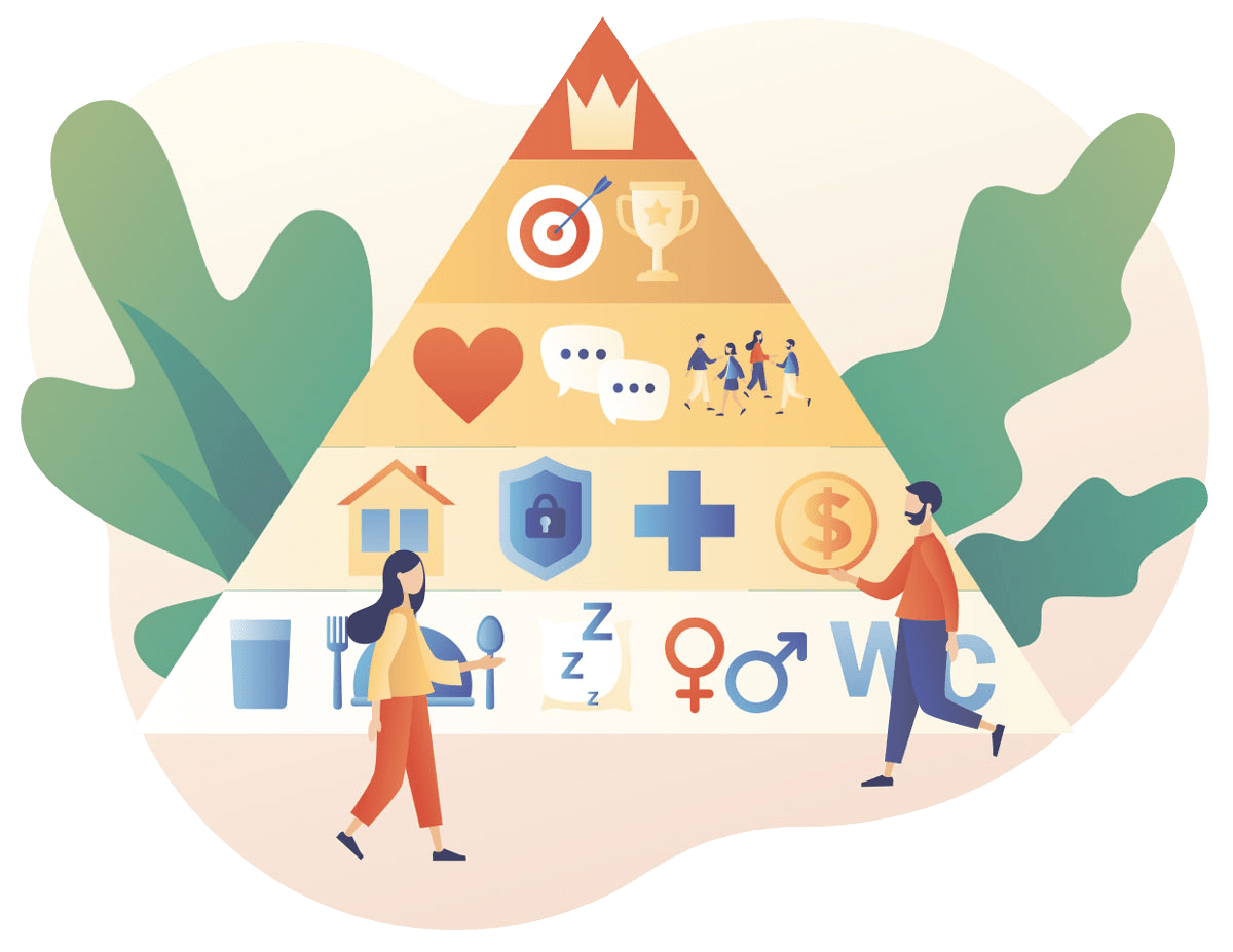 Illustration of a people putting items into a pyramid